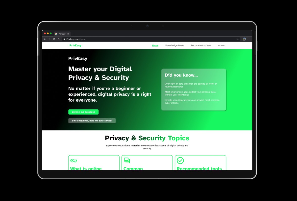 PrivEasy digital privacy learning platform interface